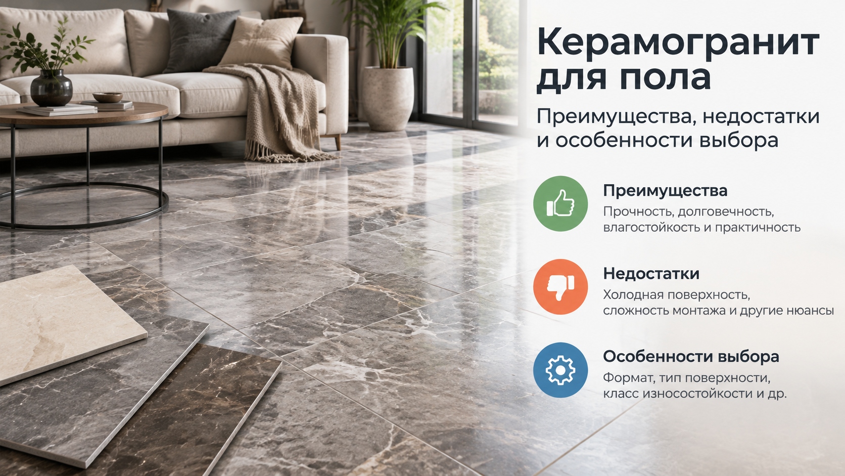 Керамогранит для пола: преимущества, недостатки и особенности выбора